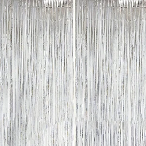 2 Pack Backdrop Curtain, 3FT X 8FT Metallic Tinsel Foil Fringe Curtains Photo Bo - Picture 1 of 7