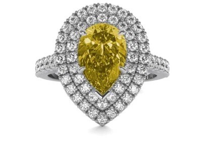 Anillo de compromiso de diamantes amarillos naturales de oro blanco de 14 quilates talla pera de 1,00 quilates Foto 1 de 4