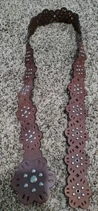 VTG Floral Buckle Belt Brown Genuine Leather holes 34-48 In 80's 70's  Hippie Bo - Picture 1 of 7