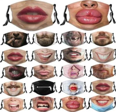 Face 3D Printed Funny Face Mask Breathable Washable Mouth Protection Reusable - Image 1 of 4