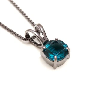 London Blue Topaz Octagon Pendant 925 Sterling Silver Oxidized Vintage Jewelry - Picture 1 of 10