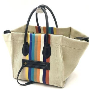 Auténtico bolso de mano Celine Luggage Phantom mediano de lona a rayas beige multicolor - Imagen 1 de 11
