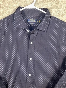 Polo Ralph Lauren Hombres XL Azul Abotonado Lunares Preppy Tejido Calce Ajustado - Imagen 1 de 4