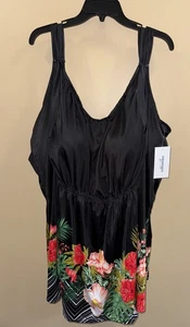 Womens 40 W Swim Top, Tankini Black Floral Swimsuits For All NWT, Bra - Picture 1 of 6