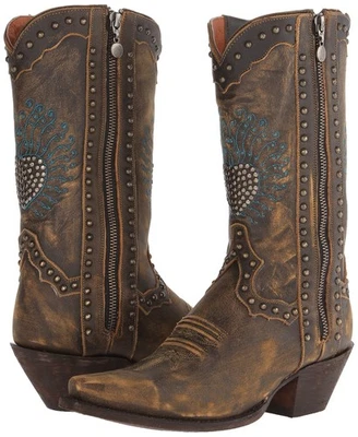 Dan Post Western Heart Breaker Boots Blue Bird Embroidered Studded Brown 7.5 - Image 1 of 4
