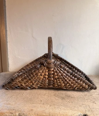 19Th C Antique Handmade Gathering Basket Unusual Small Size Patina Barn Find - Image 1 of 4