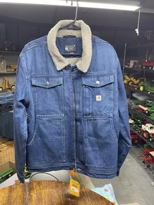 Carhartt (Men's L Tall) Blue Denim Full Zip Sherpa Lined Relaxed Fit Jacket NWT - Picture 1 of 8