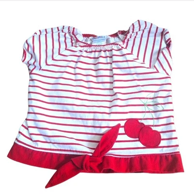 Vintage Okie Dokie 80s 90s Toddler 4 Striped Cherry Applique Nautical Tee Shirt - Image 1 of 3