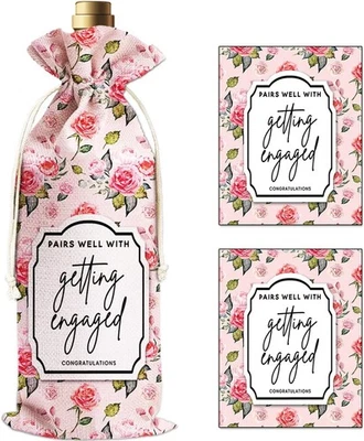 Bolsa de vino IRADA con 2 etiquetas adhesivas para botellas, bolsas de compromiso - decoración de rosas  Foto 1 de 4