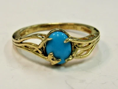 Anillo de plata esterlina turquesa de la Bella Durmiente 14K YG talla 9,0 HH834 Foto 1 de 3