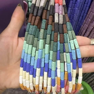 Cuentas de roca volcánica de lava tubular cuboide coloridas de 4x13 mm para hacer joyas hágalo usted mismo - Imagen 1 de 6