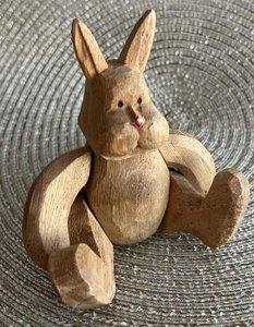 Vintage Hand Carved Wooden Rabbit With Movable Articulated Limbs - Picture 1 of 7