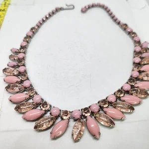 Vintage Rosa Milch Gripoix Crackle Glas Steine Juliana Regency? Halskette Choker - Bild 1 von 12