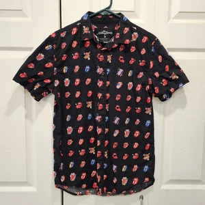 2018 The Rolling Stones Button Up Shirt Multi Tongue Logo All Over Print Herren M - Bild 1 von 4