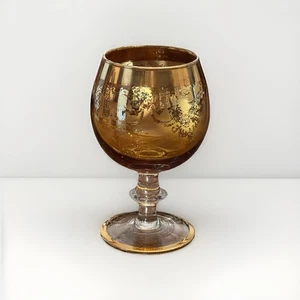 Vintage Amber Gold Etched Brandy Glass Goblet 5.5” Tall - Picture 1 of 7