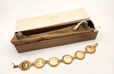 Vincenza Sterling Authentic 20 Lira Coin (6) Bracelet 18kt Gold Plated QVC! - Image 1 of 4