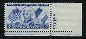 US 1952 #1010 Lafayette 3c Blue Plate # No. Single PNS Mint MNH - Picture 1 of 2