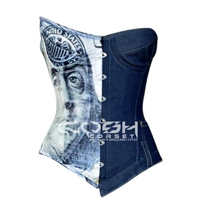 Steel Boned Polyester Cotton Overbust Dollar And Denim Made Corsets - Picture 1 of 8
