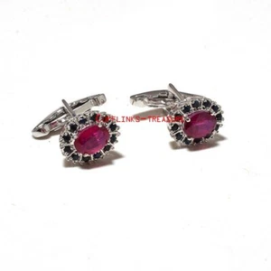 Natural Sapphire & Ruby Gemstones with 925 Sterling Silver Cufflinks For Men #56 - Picture 1 of 3