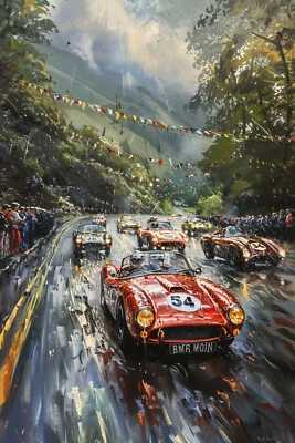 Classic Retro Car Racing Canvas Picture Print Wall Art - Image 1 of 4