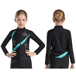 Kids Girls Sweatshirt Gymnastics Jacket Contrast Color Tops Outerwear Uniform - Picture 1 of 63