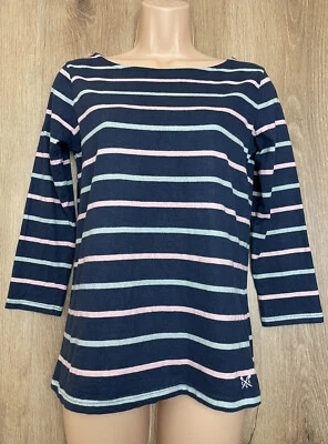 CREW CLOTHING 10/S Vgc Blue/Pink Stripe 3/4 Sleeve Breton Top - Image 1 of 4