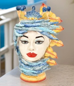 Lady Head In Sicilian Ceramic Sun & Wind Artistic Furniture Unique Design - Picture 1 of 4