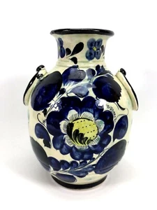 Vintage Mexico Floral Pottery Vase Cobalt Blue 7" tall 1950 - Picture 1 of 11
