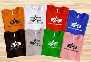 Men's Basic Cotton Unisex  T Shirt Short Sleeve in Many Colors, Alpha Industries - Picture 1 of 3
