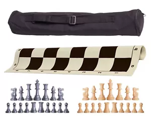 Juego de Ajedrez Pesado Archer Negro - Tablero de Vinilo, Bolsa con Plata y Piezas Naturales - Imagen 1 de 5