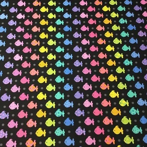 Colourful Fish Black Background Polka Dots Quilting Fabric Cotton New FQ - Picture 1 of 2