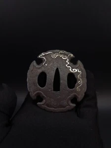 Japanese Sword Rain Dragon Tsuba for Wakziashi Tanto, Edo period antique,A190 - Picture 1 of 8