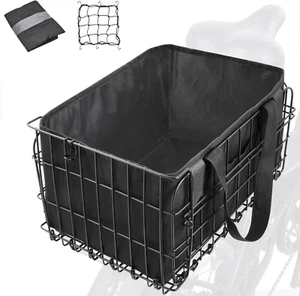Bike Basket Front/Rear, Folding Bicycle Basket with Removable Liner Bag, Large Q - Picture 1 of 8