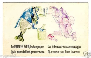 POSTCARD FRENCH APRIL 1ST FISH WITH CHAMPAGNE FANTASY EMBOSSED - Picture 1 of 2