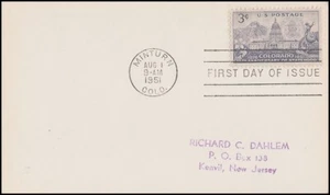 USA3 #1001 ADDR FIRST DAY CARD FDC Colorado Statehood - Bild 1 von 1
