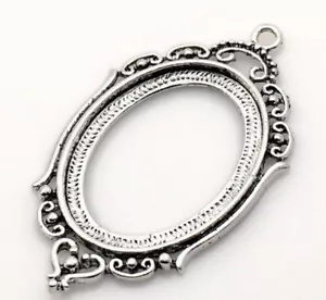 10 Pendants Antiqued Silver-plated Pewter 40x30mm Oval Cabochon Setting. Jewelry - Picture 1 of 1