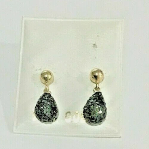 New 14k Solid Gold Crystal Black Briolette Earrings - Image 1 of 1
