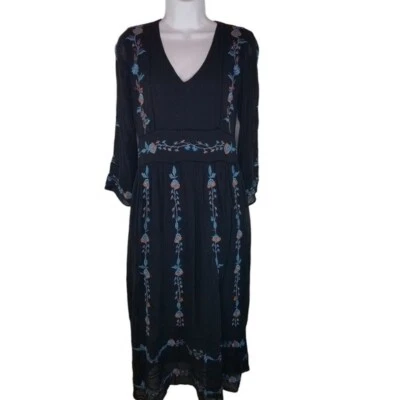 Zara black cotton floral embroidered midi dress - Image 1 of 4