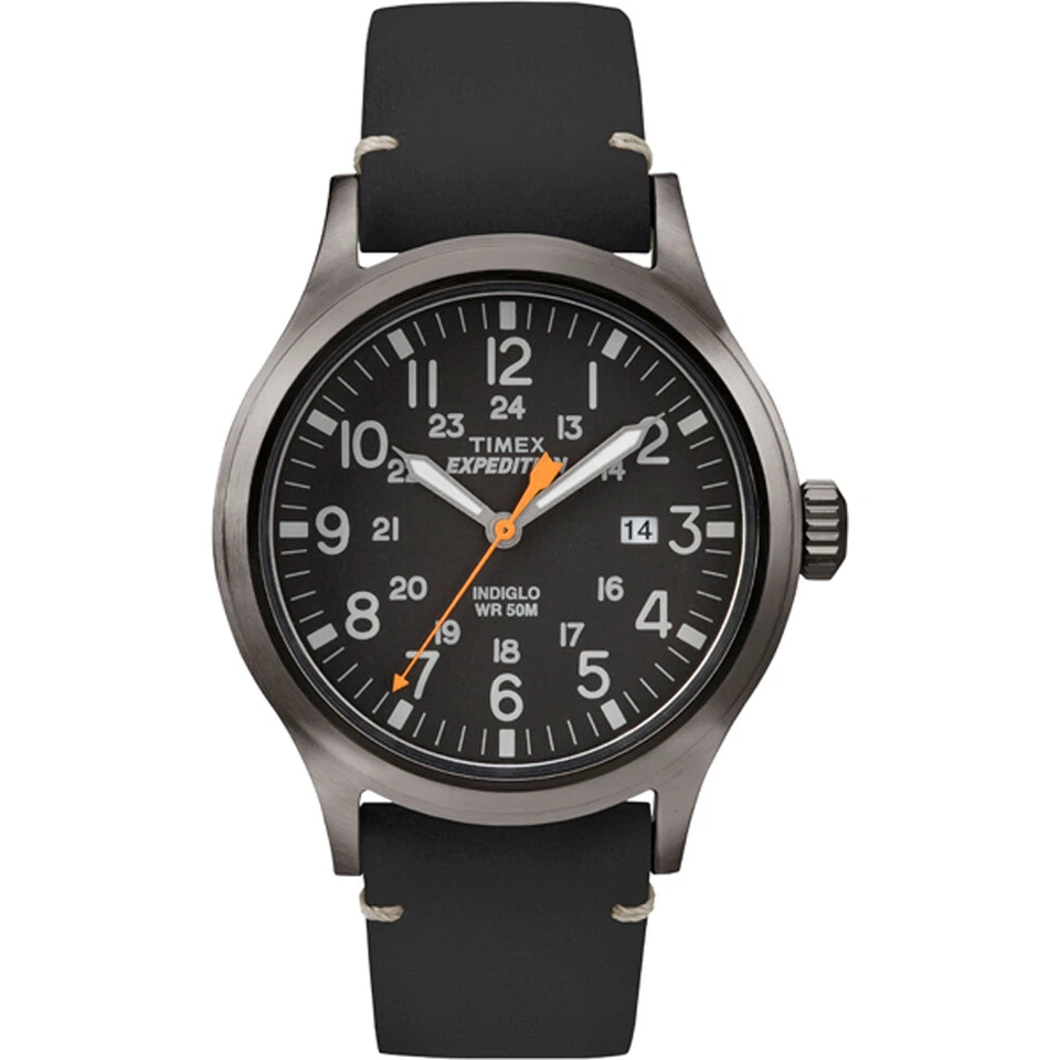 Timex Men's Tw4b01900 Expedition Scout 40 Black Leather Strap Watch