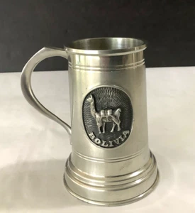 Vintage Solid Pewter BOLIVIA Llama/Alpaca Collectible 5” Tall Steins Mugs Marked - Picture 1 of 5