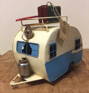 Metal Tin Caravan Model Brand New Cream and Blue Caravan Model - Picture 1 of 5