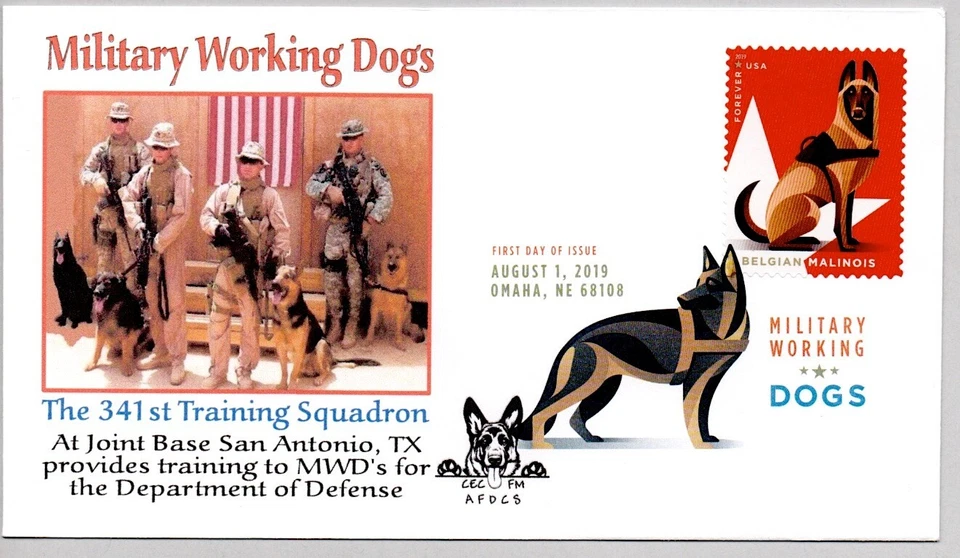 #5407 军事工作犬 比利时马拉诺邮票 数字颜色 Cancel FDC — 第 1/1 张图片