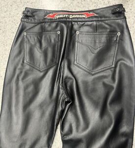 Harley Davidson Black Leather Motorcycle Pants Women's Size 6 Side Zip