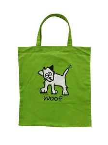 BOLSO REUTILIZABLE: Lindo bolso de compras de algodón Woof DOG verde manzana. Regalo ideal. - Imagen 1 de 14