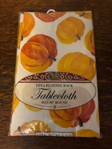 PUMPKIN Peva Flannel Back Tablecloth 60" Round by Better Home NEW - Picture 1 of 3