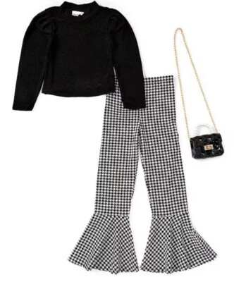 Nuevo con etiquetas Conjunto Pantalones Tween Diva Tejido Metálico Top Cuadros Pata de Gallo Pierna Acampanada Talla 7 Foto 1 de 4