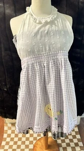Girls Sur La Table Apron Pockets Tie Halter & Waist Hostess Retro Violet White - Picture 1 of 11