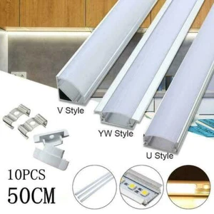 50CM/19.6" 1-20Pcs Led Aluminum Profile Channel Holder U/V/W Shape for LED Strip - Picture 1 of 18