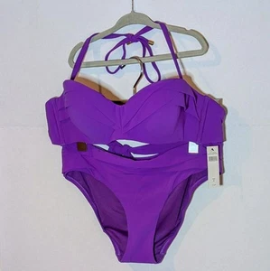 Natori Bikini Woman M Dahlia Purple Bustier Underwire 34C 32D 36B Medrise Bottom - Picture 1 of 11