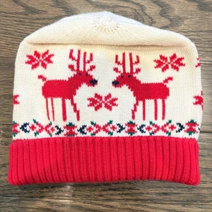Hanna Andersson Kinder Rentier Fair Isle Strick Beanie Mütze rot creme Größe S - Bild 1 von 11